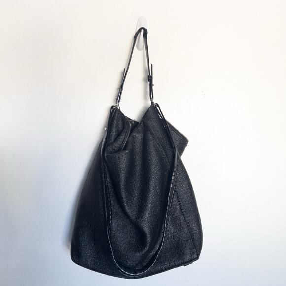 ALLSAINTS Handbags - AllSaints Purse Bag Large Hobo Black Leather Textured Canvas Shoulder Crossbody